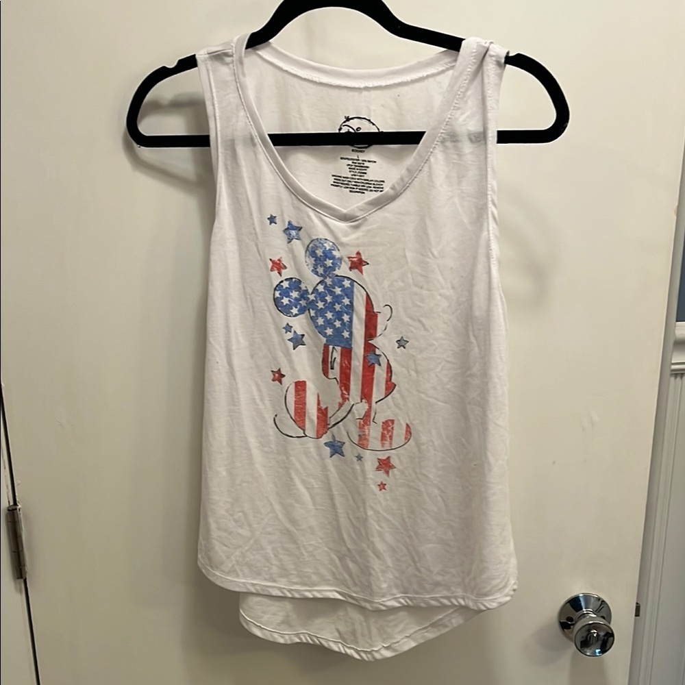 Disney White and Red Sleeveless Tank Top with Graphic Design